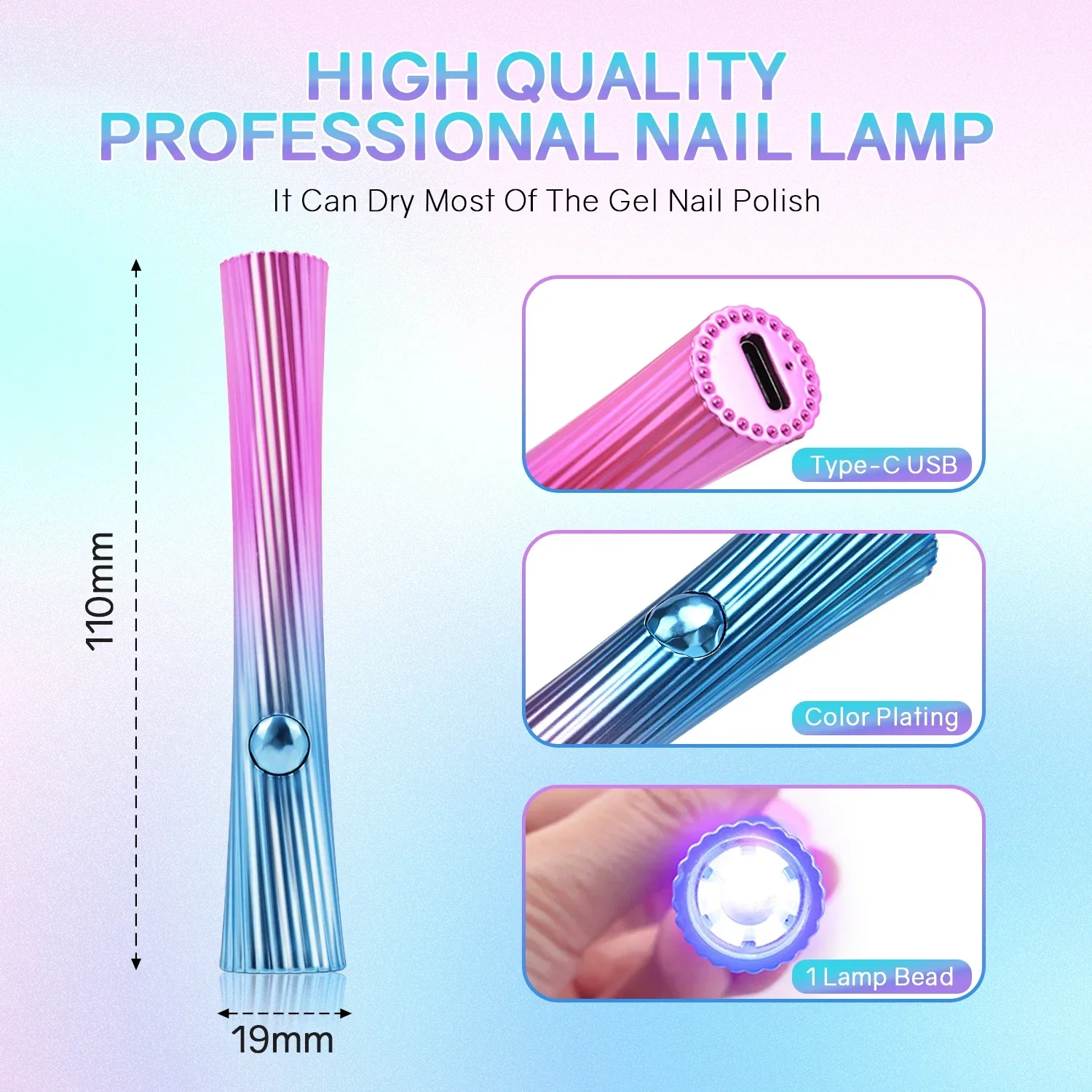 Mini UV Light for Gel Nails Rechargeable Nail Lamp Handheld Portable Cordless USB Nail Dryer Lamp for Fast Curing Gel Polish