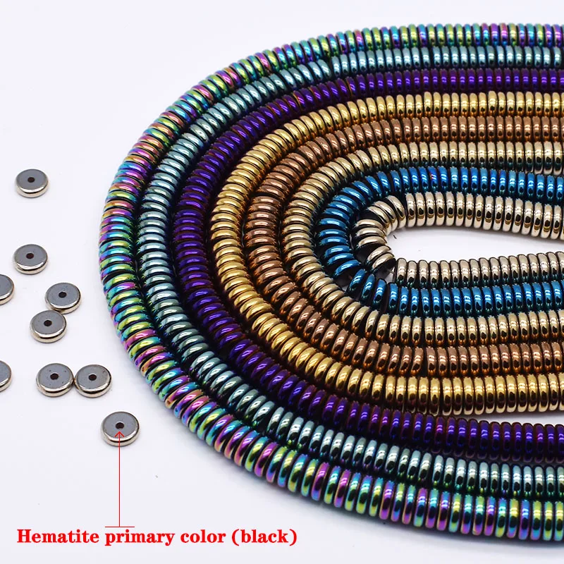 Wholesale Plating 6mm 8mm Natural Hematite Stone Wheel Beads Flat Round Loose Spacer Beads for Jewelry Making Fit DIY Bracelet