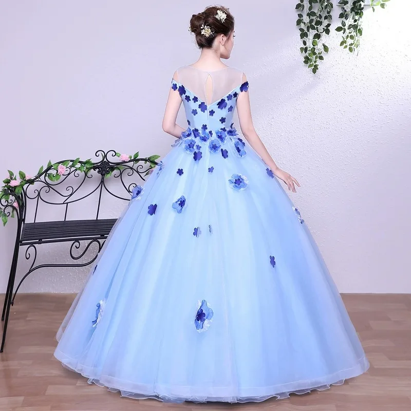 GUXQD Blue Ball Gown Women Evening Dresses Appliques Tulle Prom Evening Birthday Party Gowns Vestido De Noche robes de soirée