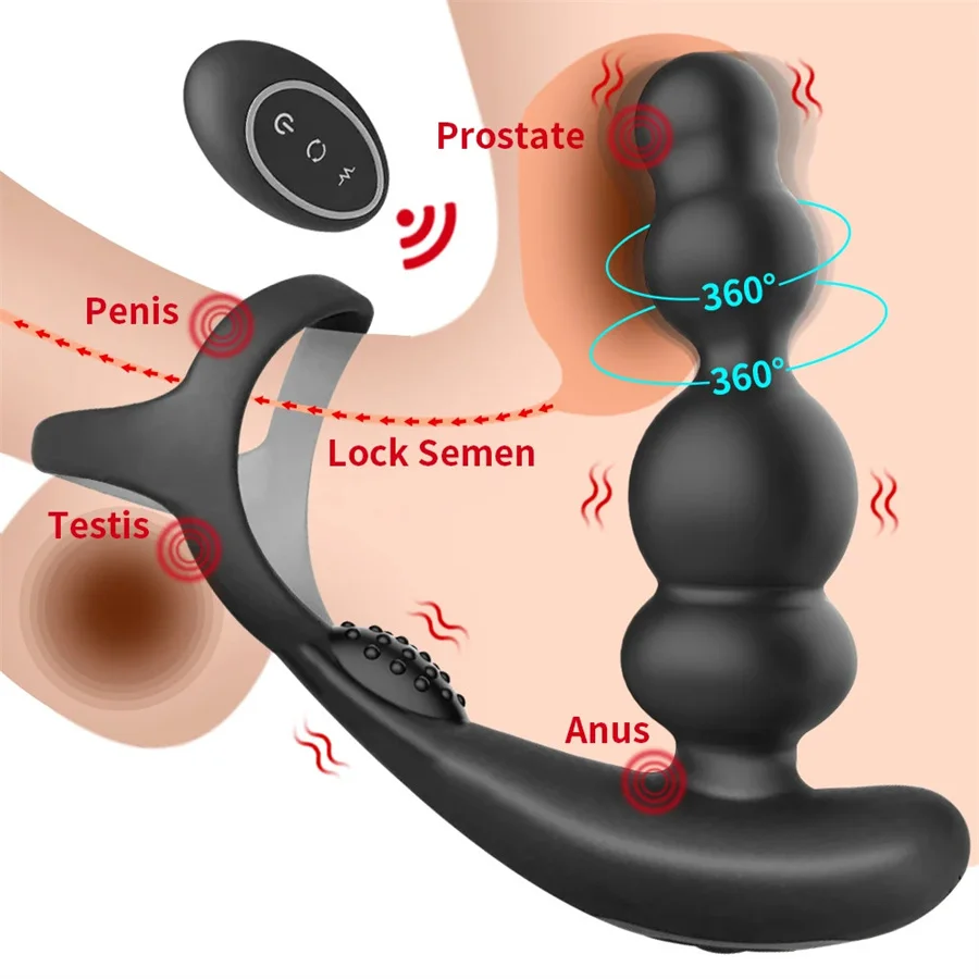 Male Prostate Massager Vibrator Penis Cock Ring 360° Rotate Anal Plug Vibrator Butt Plug Masturbator Sex Toy For Men Adult