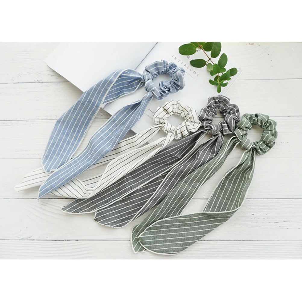

4 Pcs Striped Hair Ring Rings Ponytail Holder Tie European and American Long Ties for