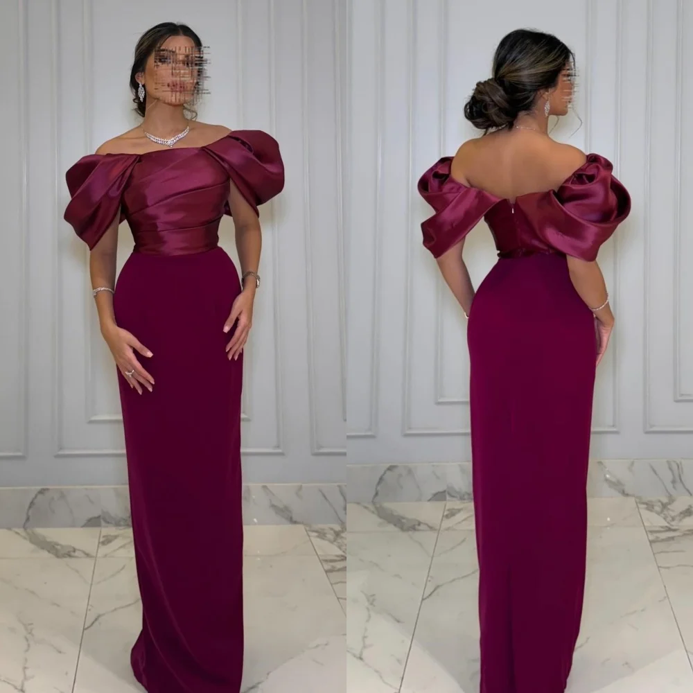 

Customized Formal Jersey Pleat Straight Off-the-shoulder Long Dresses Bespoke Occasion Dresses Matching