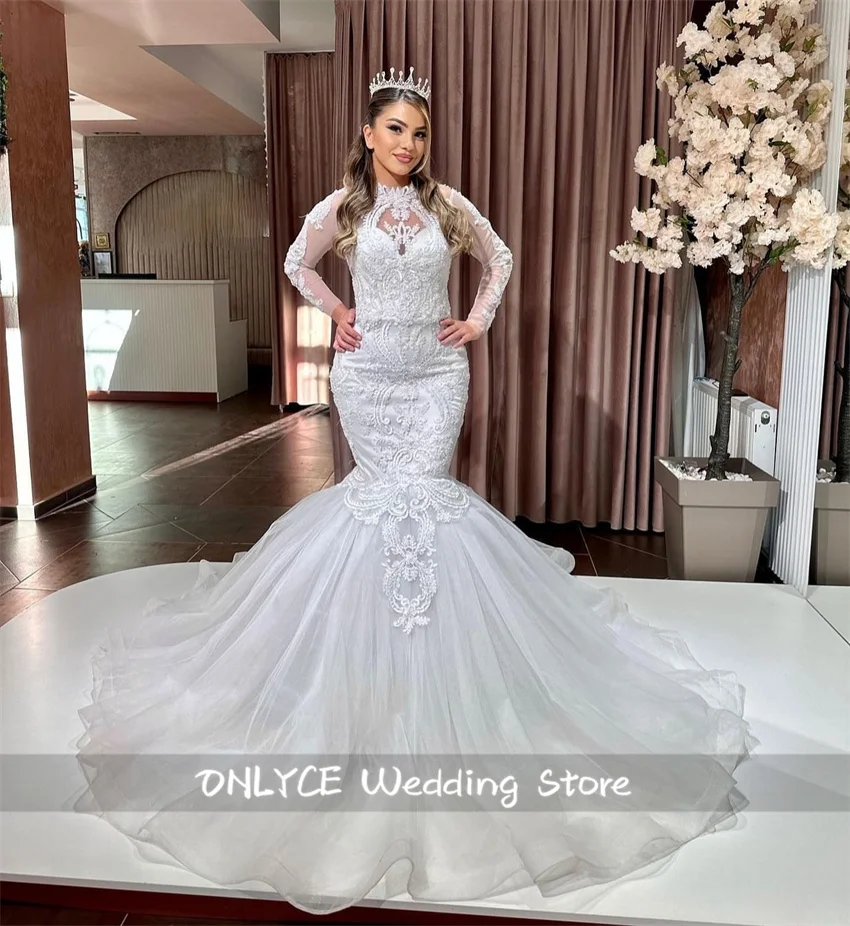 

Luxury Mermaid Bridal Dresses 2024 Sparkly Beading Appliques Crystals Dubai Wedding Gowns Robe De Mariee Custom-Made