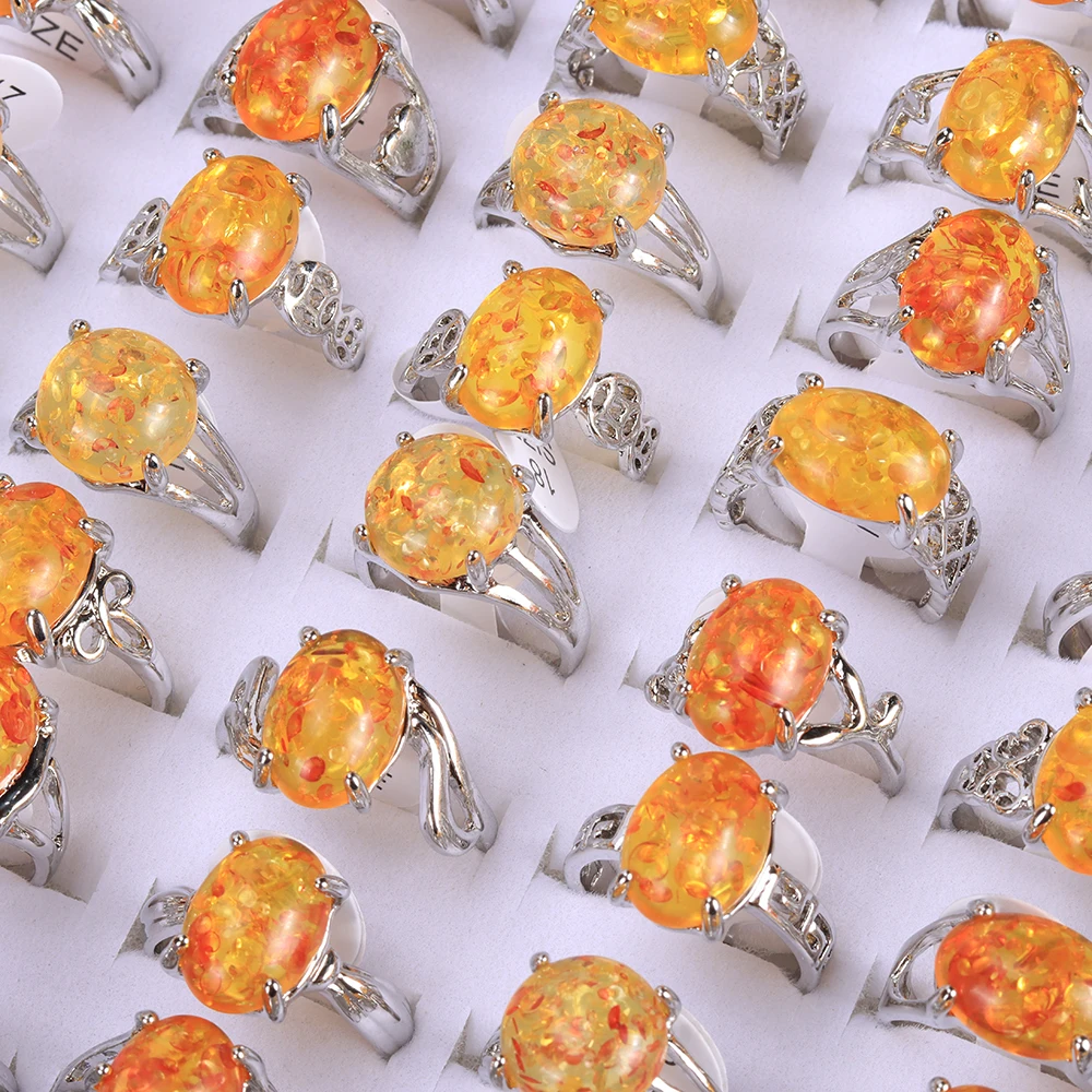 Mixed Sizes 20 Pcs/Lot Women's Charm Imitation Amber Natural Stone Rings Party Festival Gifts