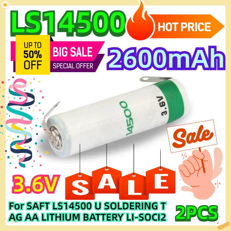 

For SAFT LS14500 U SOLDERING TAG AA LITHIUM BATTERY 3.6V 2600mAh LI-SOCI2 2pcs
