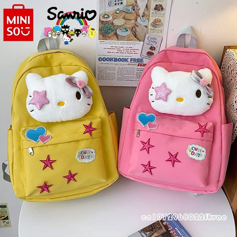 Miniso HelloKitty 2025 nueva mochila para mujer, mochila para estudiantes de alta calidad a la moda, bonita mochila para chica de gran capacidad con dibujos animados