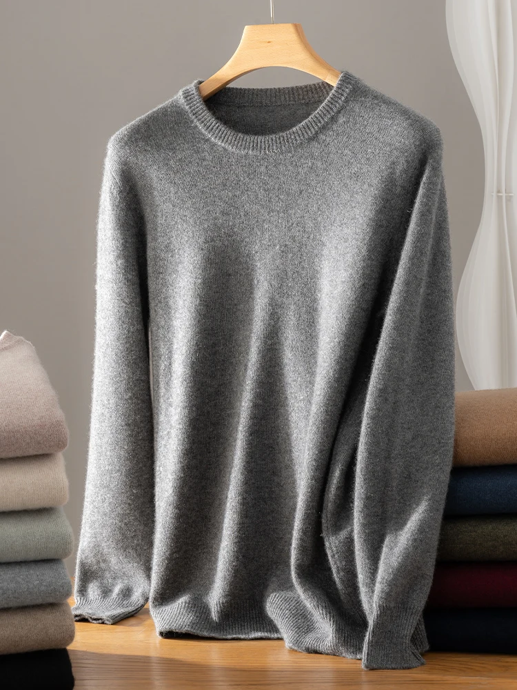 2025 New Men's 100% Cashmere Sweater Autumn Winter O-neck Thick Long Sleeve Pullover Smart Casual Basic Cashmere Knitwear Topss