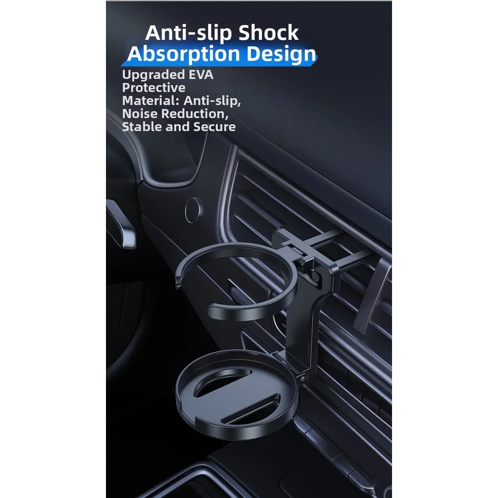 Car Air Vent Foldable Cup Holder with Secure Grip and Storage Space Fits Horizontal Vertical and Slanted Vent Designs