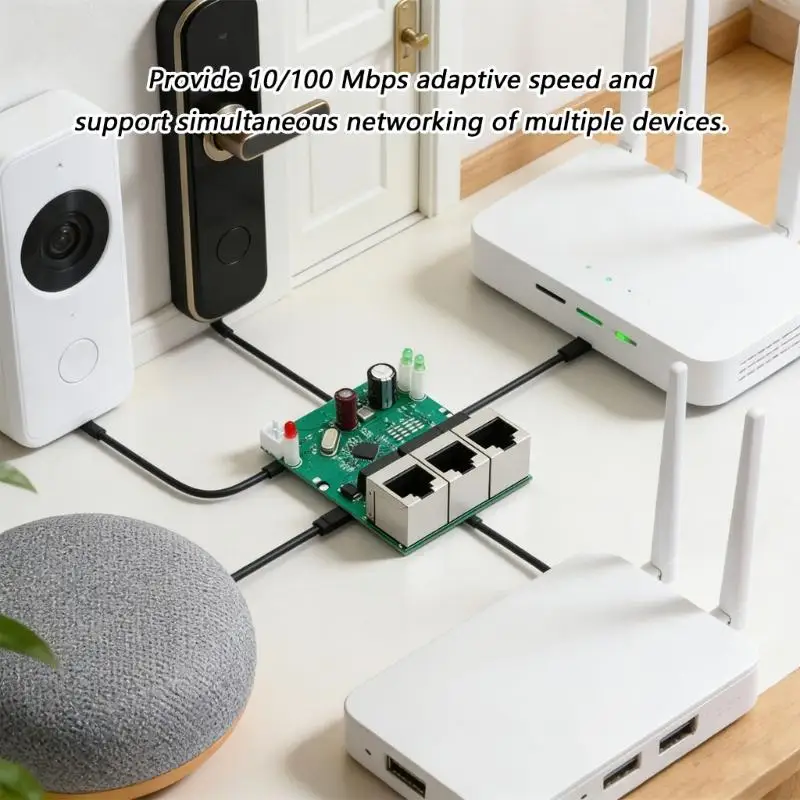 Portable 3Port 100Mbps Ethernet Switches with Plugs and Play Feature LED Lights HX5E