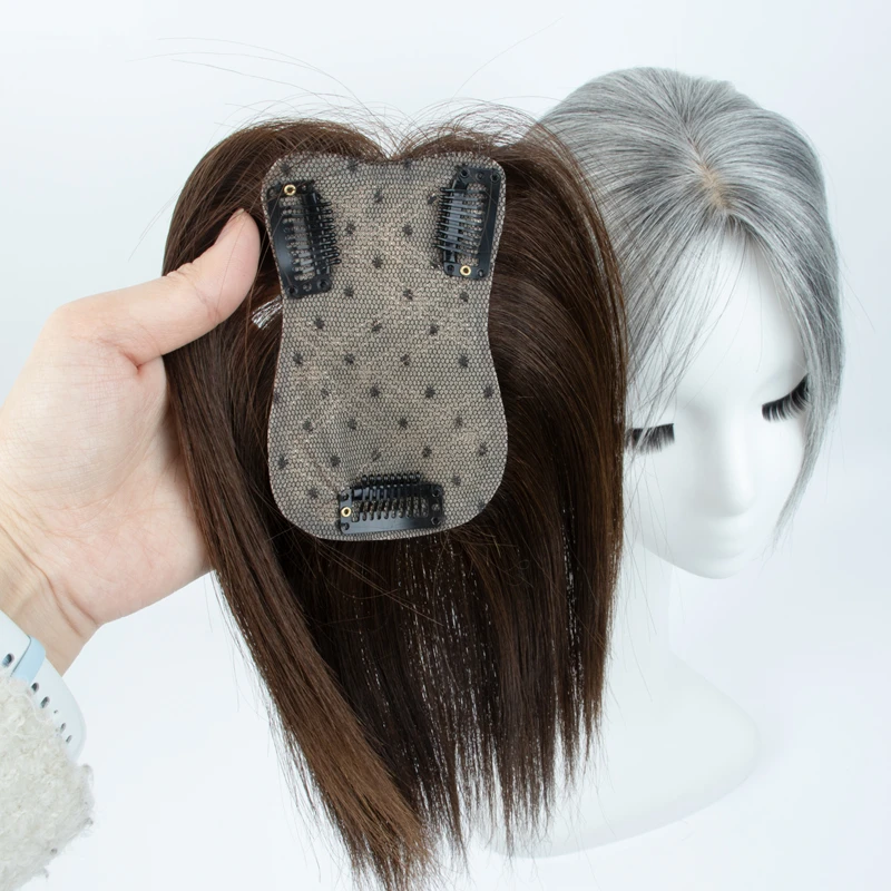 Real Human Hair Toppers for Women Daily 360° 3D Hair Pieces with Thinning Hair Upgrade Middle Part Clip in Bangs20, 25, 30, 35cm