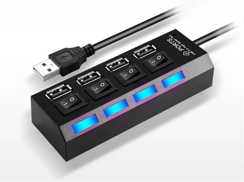 HUB USB de alta velocidade 4/7 portas USB HUB 2.0 adaptador expansor multi USB divisor extensor múltiplo com interruptor de lâmpada LED para PCLaptoP