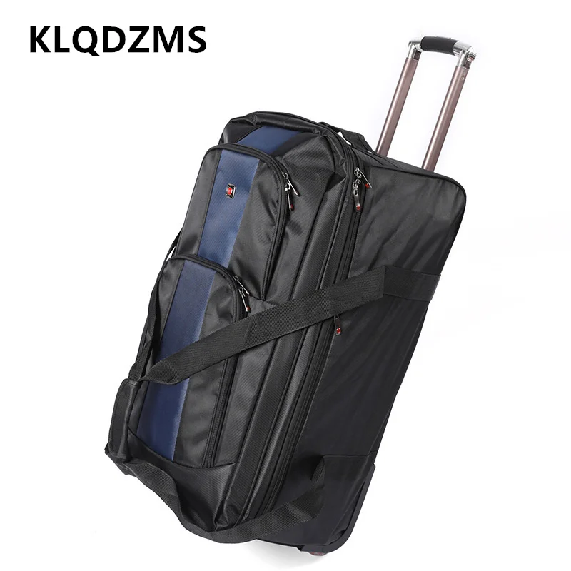 KLQDZMS Large Capacity Luggage Bag Oxford Cloth Foldable Airline Checked Bag Men's Shoulder Backpack Women's Travel Suitcase