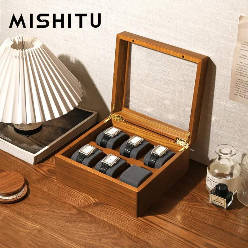 

MISHITU деревянный органайзер для часов 1/2/6 сетка коробка для часов ювелирный браслет наручные часы чехол портативная подушка для хранения часов сумка коробка для часов