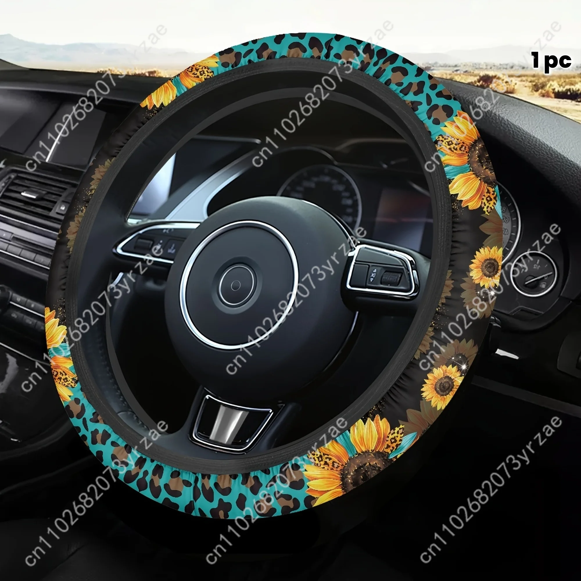 

Blue Leopard Print Sunflower Car Steering Wheels Cover Universal Environmental Friendly Comfortablenon-slip Steering Wheel Wrap