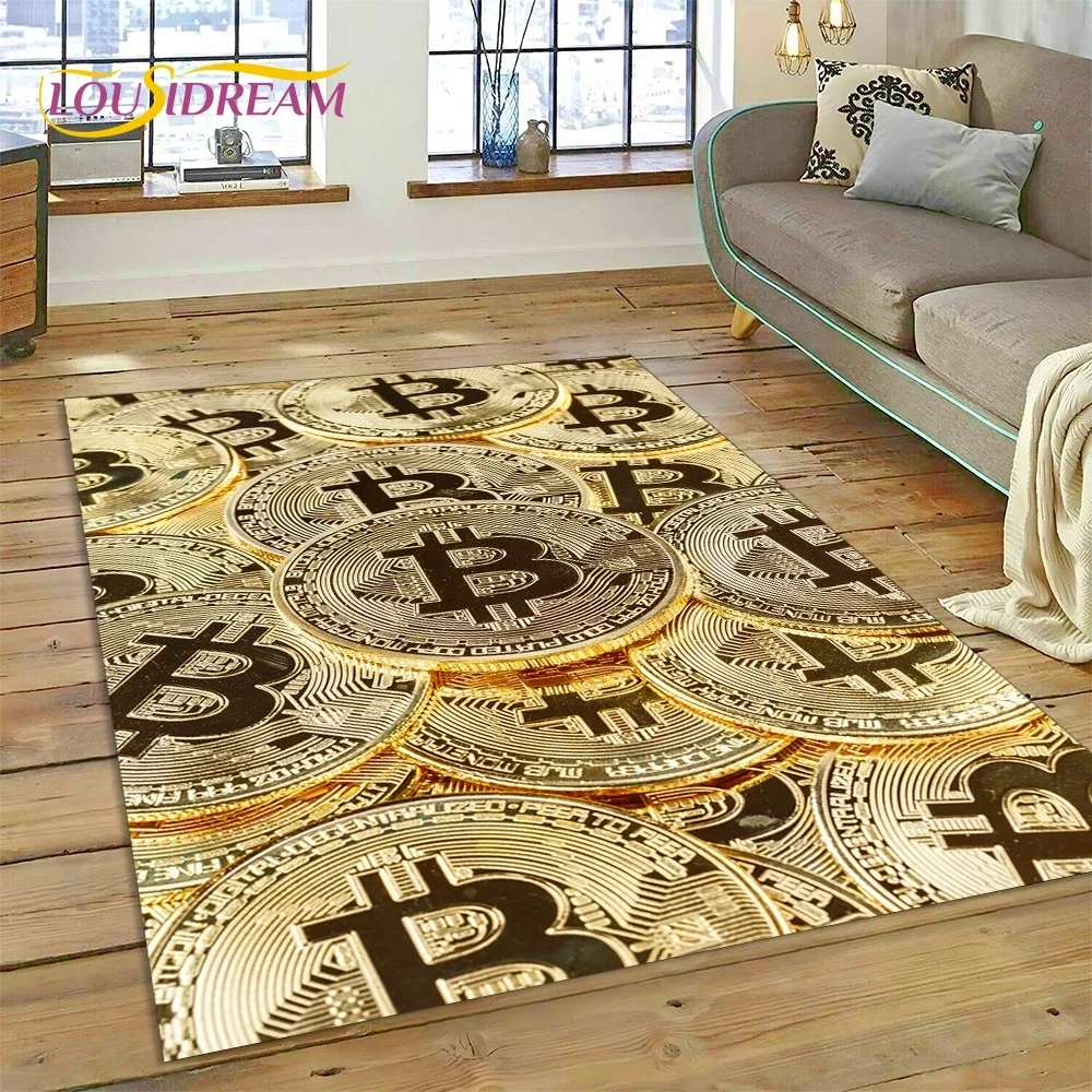 Bitcoin 3D Virtual Currency NFT Area Rug Carpet for Bedroom Living Room Home Sofa Decoration,Children Game Large Decor Floor Mat