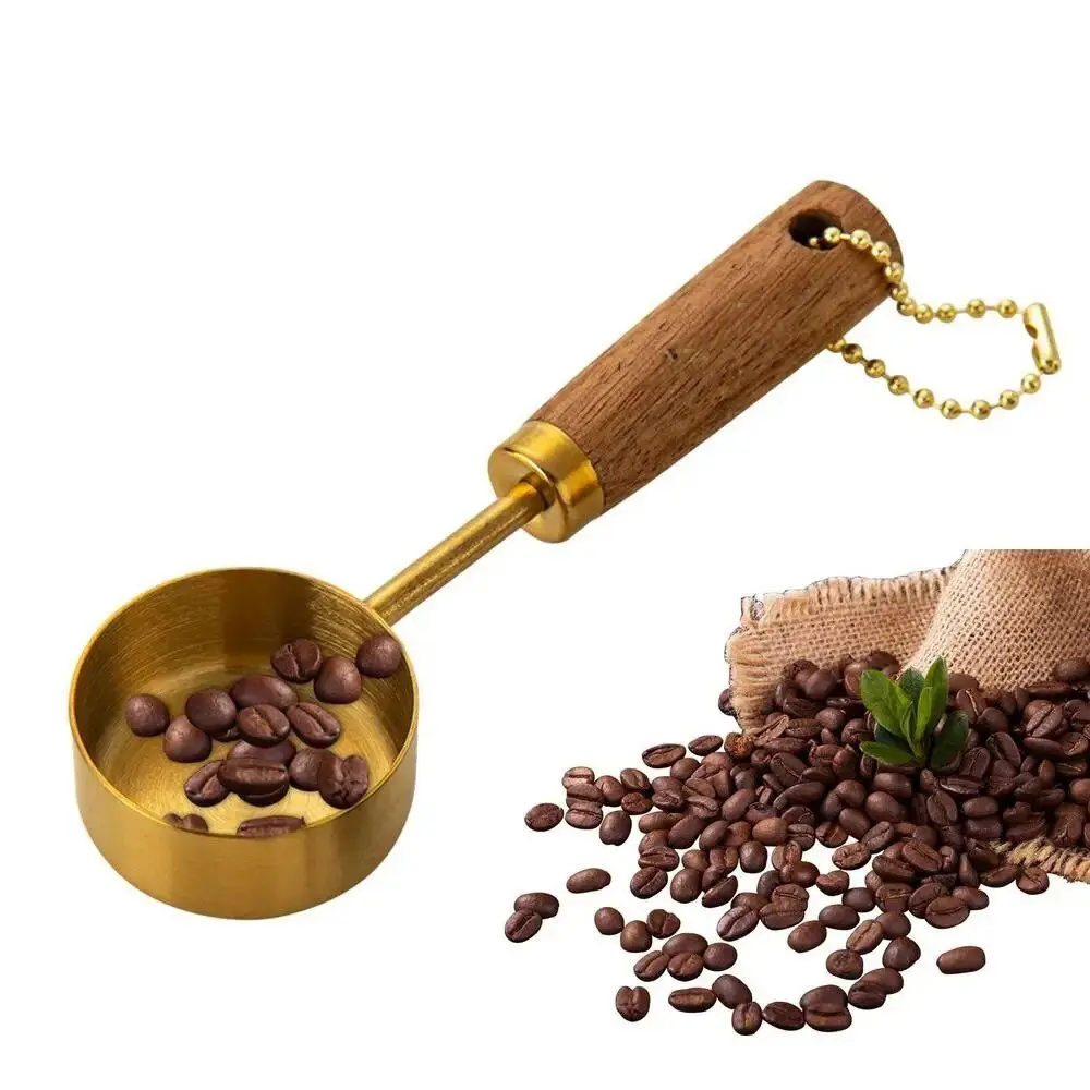 Cuchara medidora de acero inoxidable de fondo plano con mango de madera, taza medidora a prueba de óxido, herramientas de medición de cocina