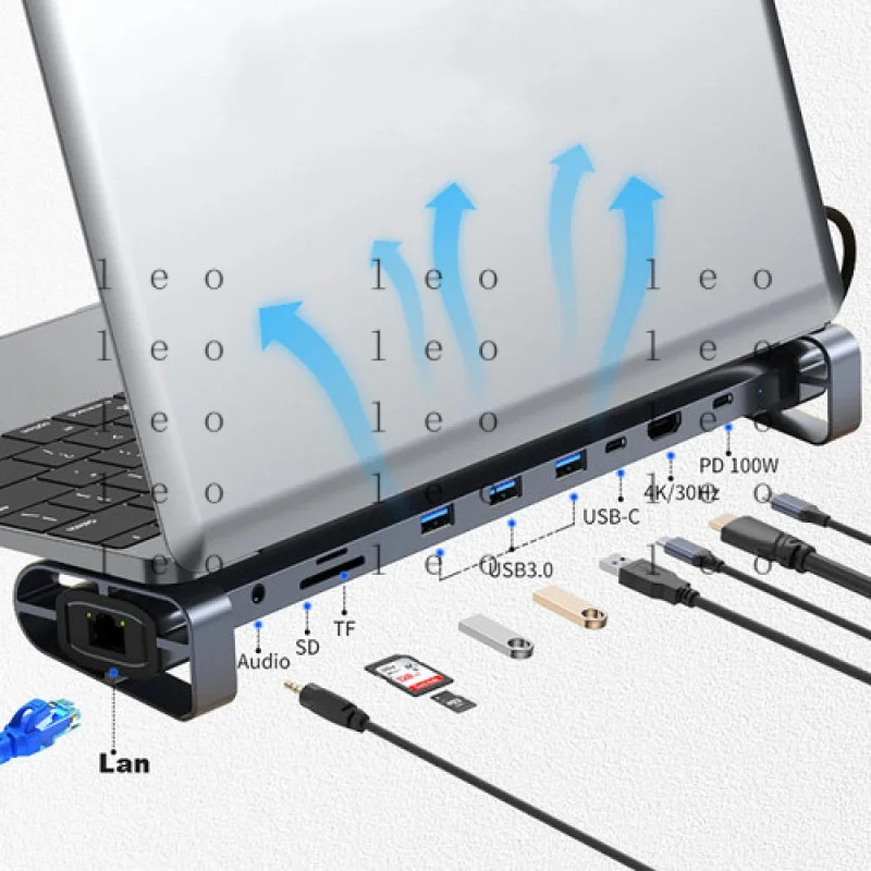 GG  USB C HUB with Stand for Laptop Foldable Holder LAN Extender USB Disk Micro SD