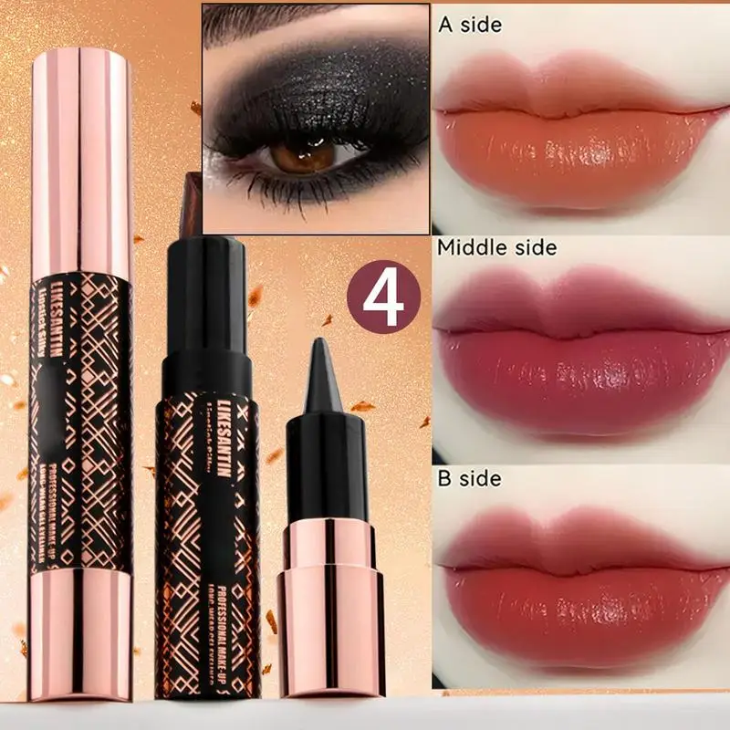 Doppelseitiger Lippenstift, matt, wasserfest, dreifarbig, Lippenstift, Textmarker, Eyeliner, Lidschatten, Augen- und Lippen-Make-up, Lippenfarben-Make-up