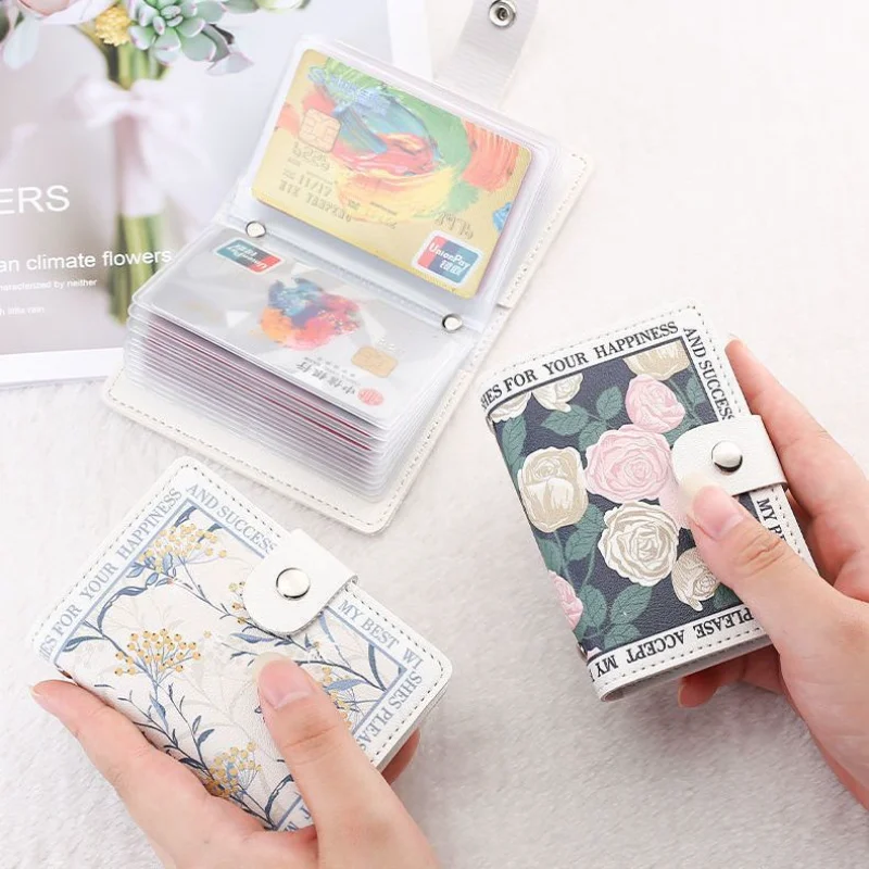 Womens Floral Retro Printed Wallet Bag Multi Cards Slots ID Credit Card Holder Large Capacity Covers Bus Card Case Cards Sleeve
