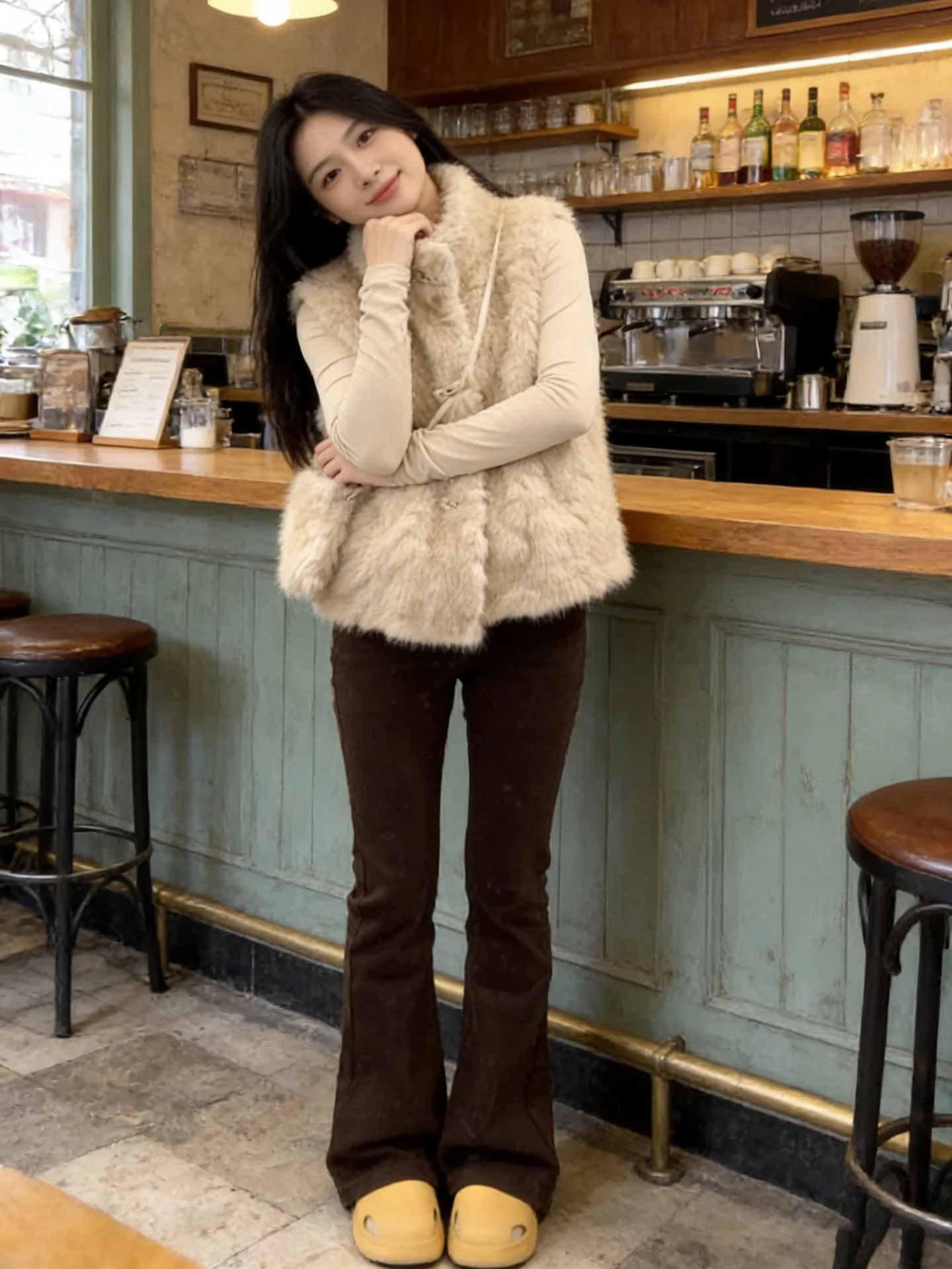 

Ladies' Warm Lamb Fur Vest Coat Stand Collar Button Design Winter Outerwear ort Sle Commute Faion Chinese Production