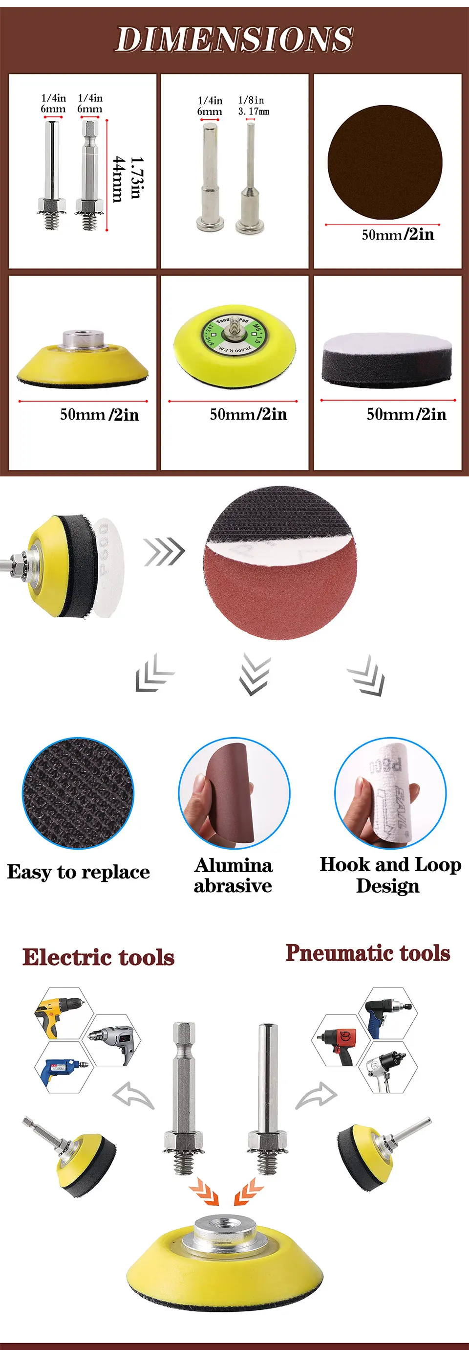 2-Zoll-Schleifscheiben, 50 mm Klett-Schleifpads für Drehwerkzeug, Bohraufsatz mit Stützplattenschaft, weiches Schaumstoffpuffer – Detail 2
