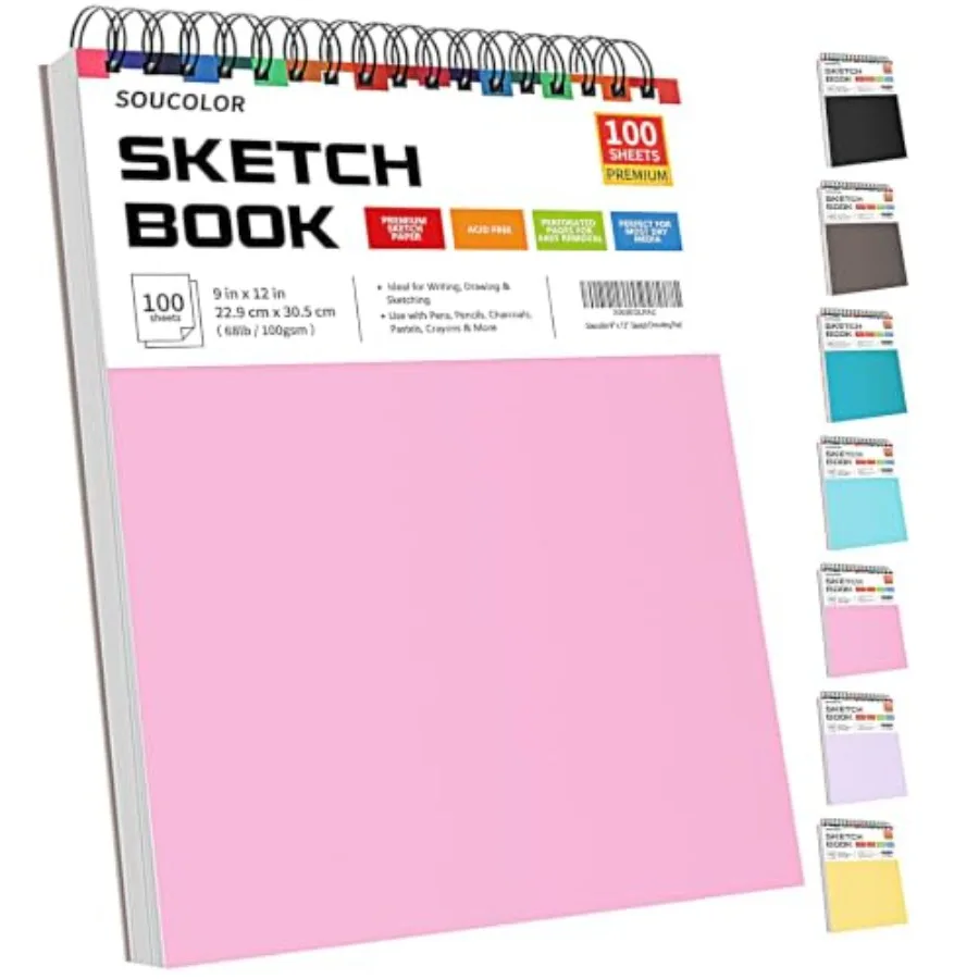 Cute Sketch Book Drawing Paper, Teen Girls Sketchbook 100 Sheets, 68lb Acid-free paper, No Bleed-through, Micro-Perforated, Lay