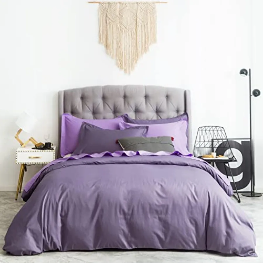 

Purple Duvet Cover 100% Cotton 3 Pcs Set 1 Stylish Purple Duvet Cover with Zipper Ties 2 Pillow Shams Vintage Farmhouse Lavende