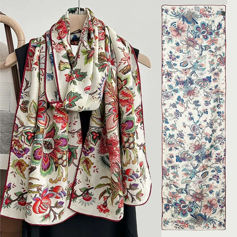 Korean Sweet Pastoral Style Wool Scarf 175cm Female Floral Long