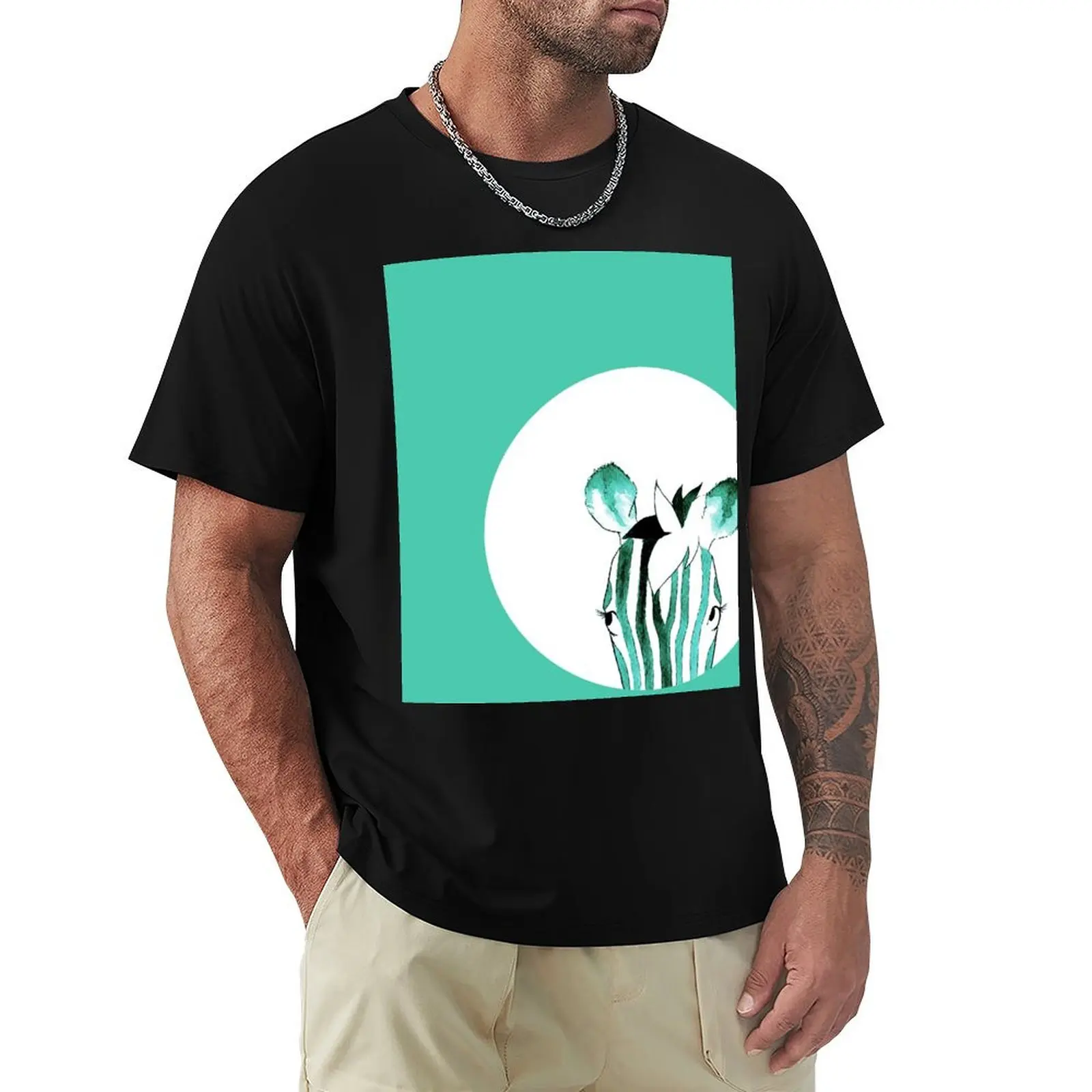 

Teal Watercolour Zebra T-Shirt oversized graphic tee anime clothes t shirt men 100℅ cotton