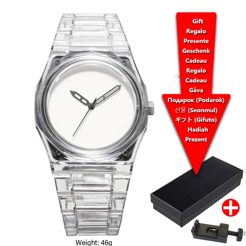 

Новые креативные мужские и женские часы с прозрачным пластиковым ремешком, спортивные водонепроницаемые кварцевые мужские часы с настраиваемым логотипом