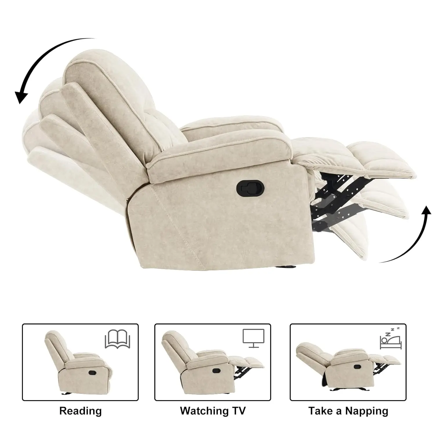 Manual Rocker Recliner, High Back Glider with Deep Seat, Fabric Armchair for Living Room & Nursery, Beige, Customized image 4