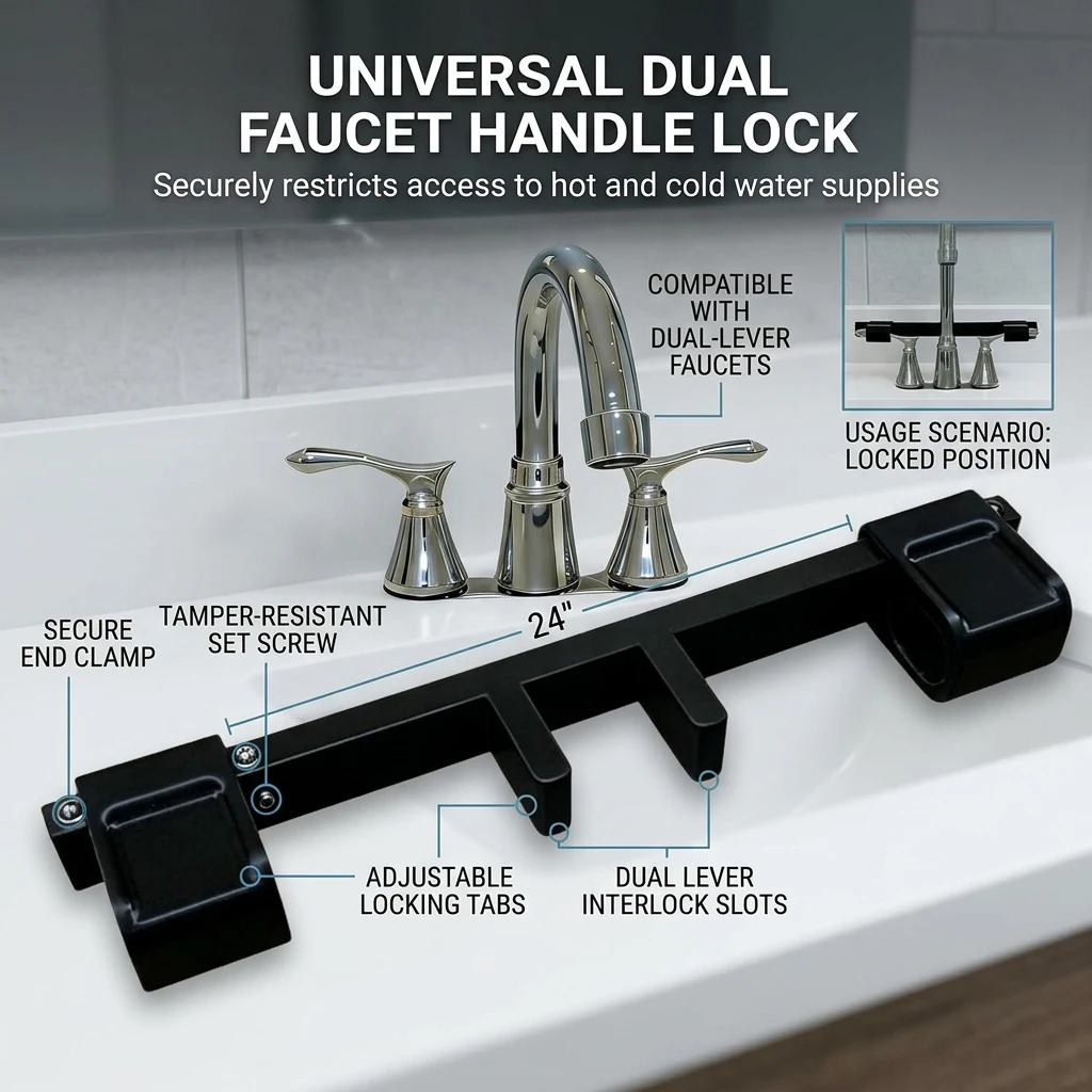 

Universal Double Sink Faucet Handle Lock For Home Safety Management Durable Plastic Easy Install