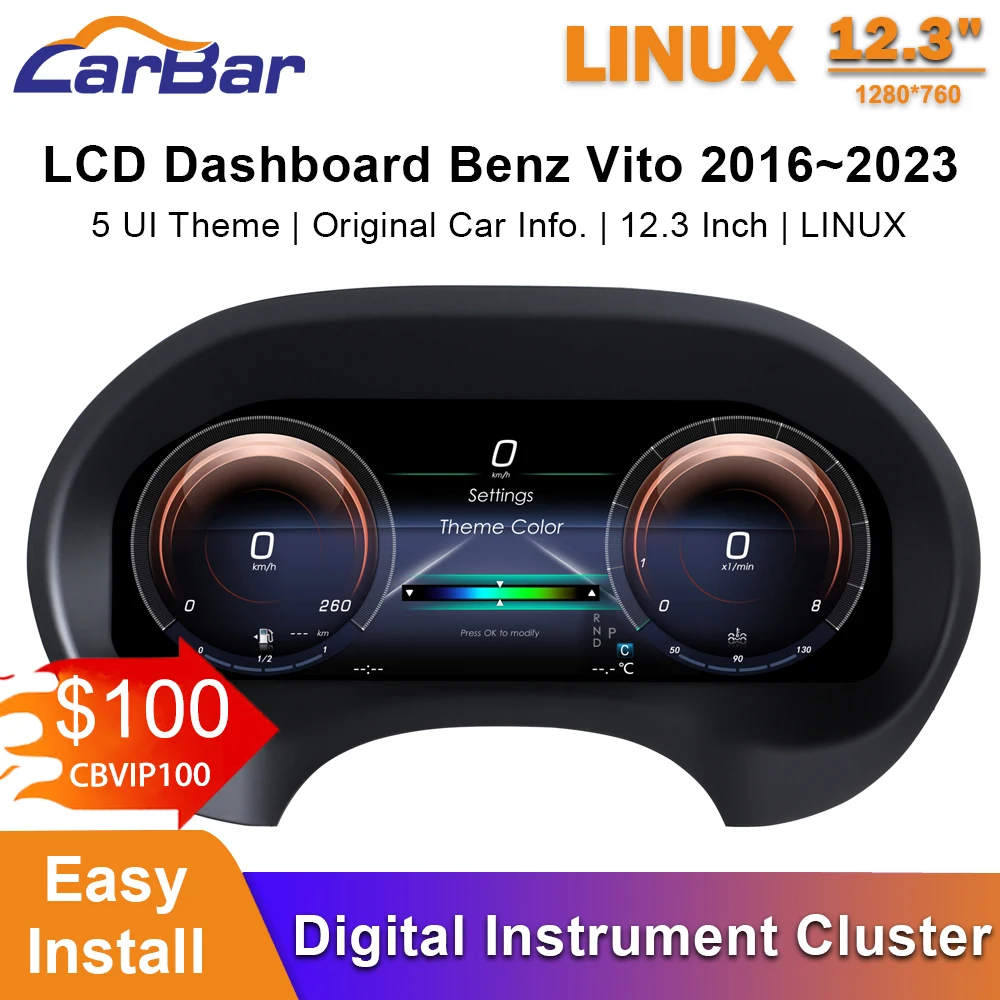 

Carbar 12.3" LCD Dashboard Screen For Mercedes Benz Vito W447 2016 -2023 Car Digital Instrument Cluster