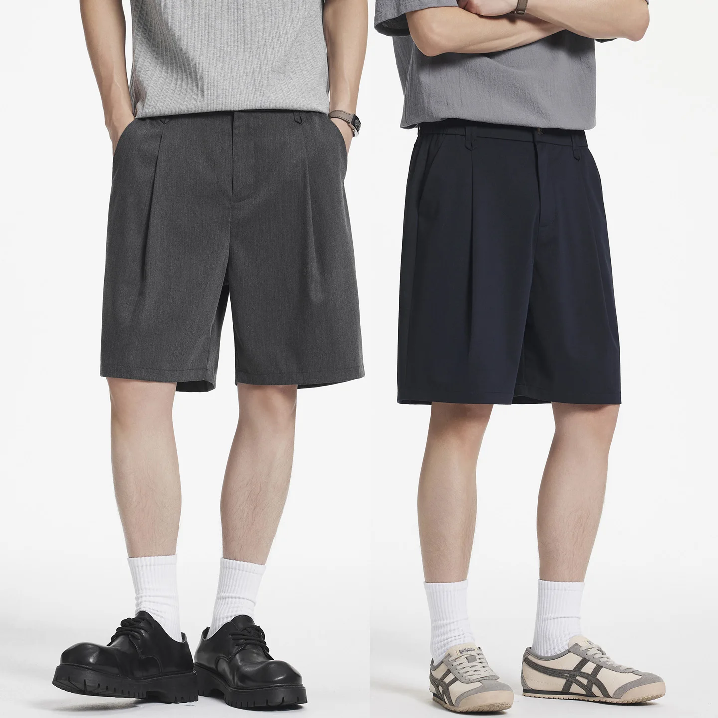 Men Japanese Korean Streetwear Fashion Casual Vintage Loose Suit Shorts Summer Wide Leg Short Trousers Plus Size Shorts Pants