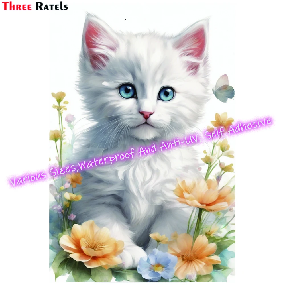 Three Ratels M337 Cute Fluffy Kitten Sticker And Decal for Cellphone, Laptop Window, Decor