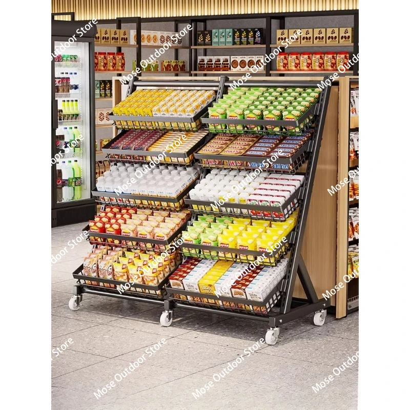 

Five-layer Supermarket Snack Shelf Convenience Store Display Rack Basket Fresh Fruit Rack Fruit and Vegetable Mobile Food Rack