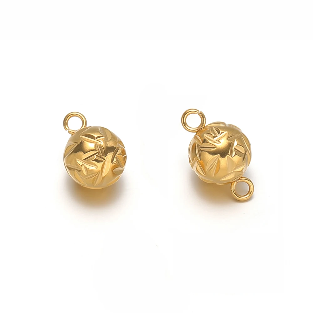 20pcs PVD Gold Stainless Steel Carved Snowflake Ball Charms for DIY Handmade Bracelet Supplies Necklace Pendants Jewelry Making