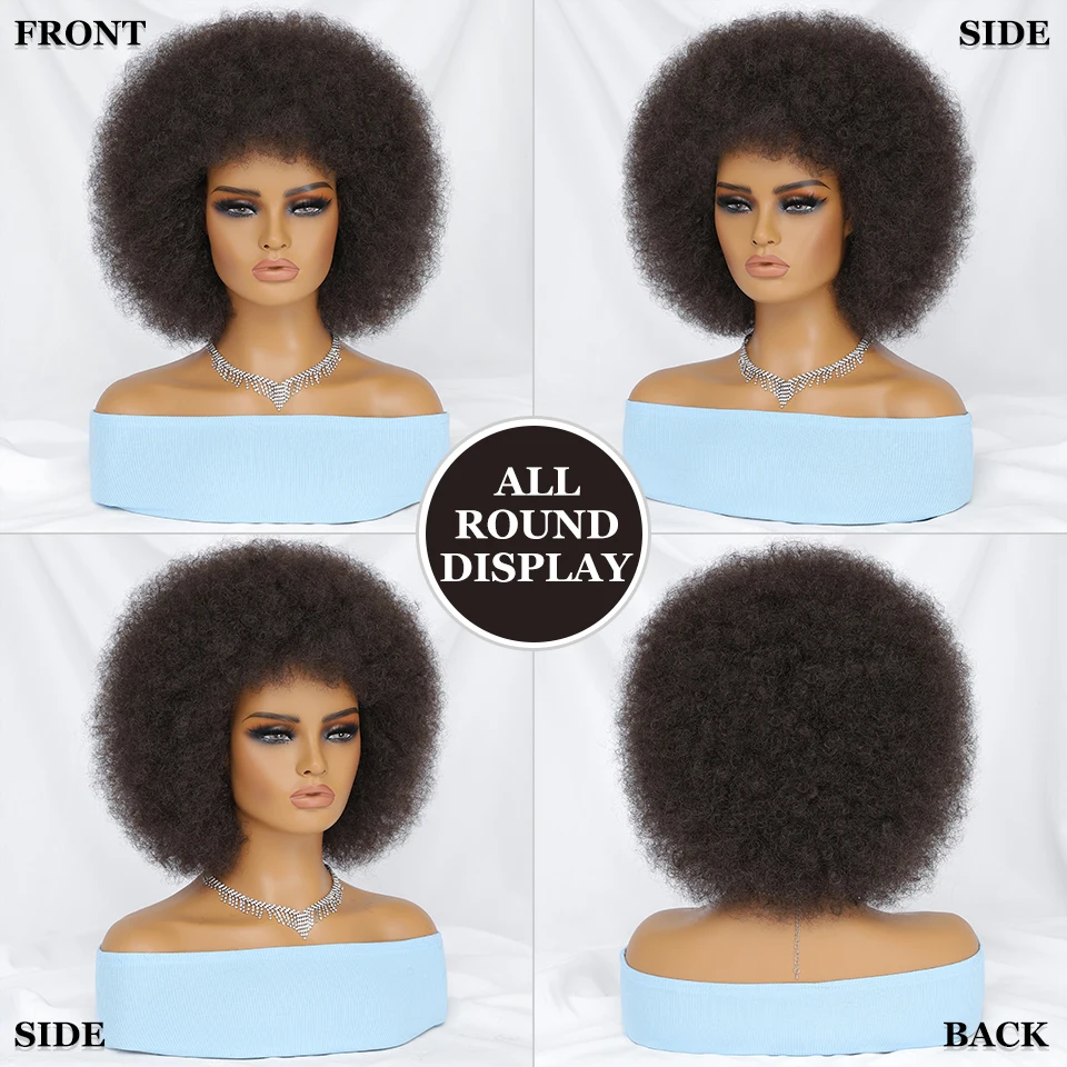 Afro verworrene lockige Perücke synthetisch mit Pony kurze flauschige Haar Perücken für schwarze Frauen Ombre Cosplay natürlich braun schwarz rosa