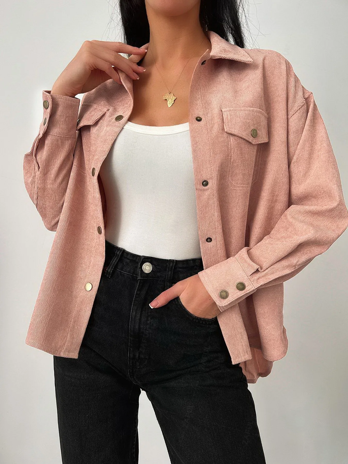 

ZAFUL Women's knitted polester Jacket High Low Flap Details Corduroy Shacket Subway Shirt on offer clearance free shipping 2024