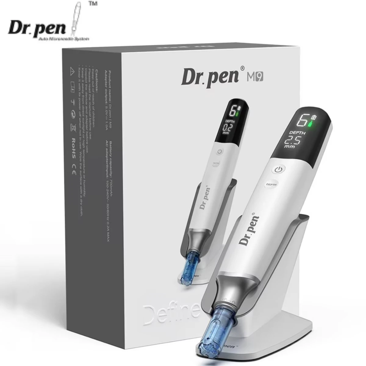 Оригинальный Dr. Pen M9 с 2 насадками-иглами, защита от обратного тока, беспроводной аппарат для микронидлинга, дермапен для ухода за кожей, косметологический аппарат