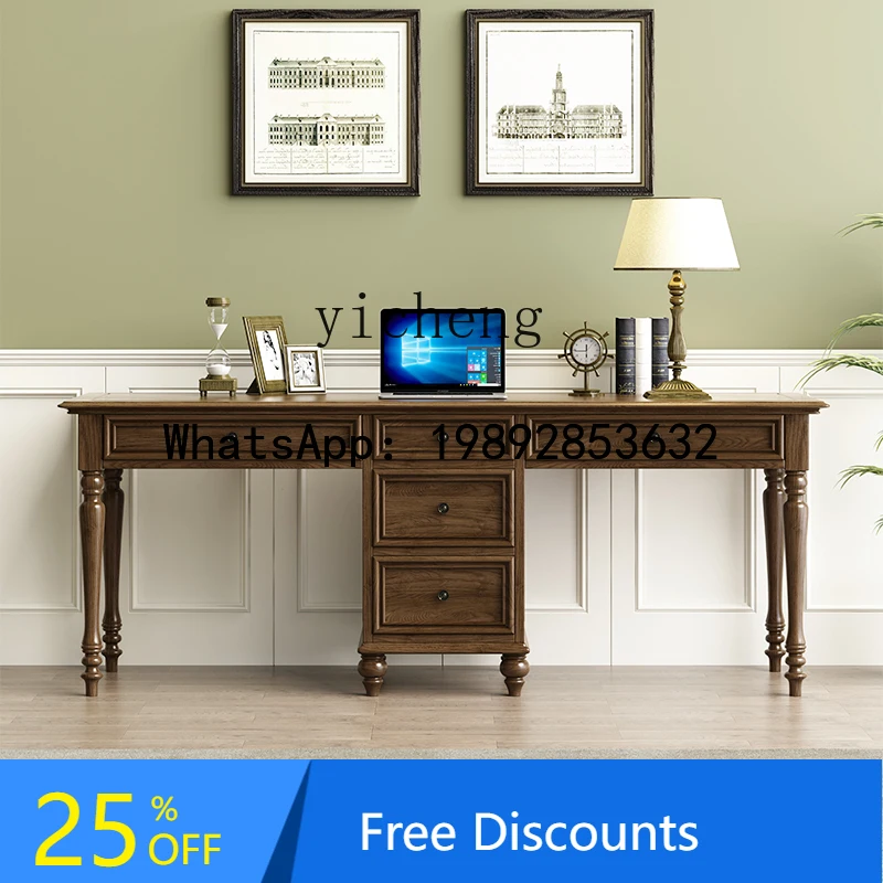 

American white all-solid wood double desk and chair combination office home writing desk furniture
