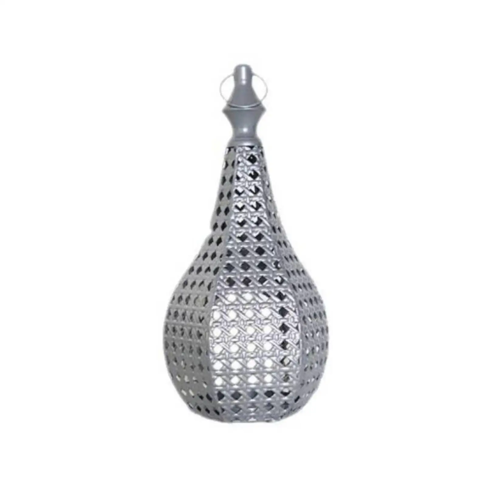 Teardrop Candle Lantern with Hanging Hoop Decorative Perforated Metal Candle Lantern Openwork Lattice Candlestick Silver