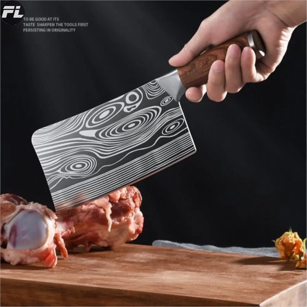 4Cr13 Stainless Steel Cutter Set Cutting Dual Use Unique Pattern Comfortable Feel Durable Steel Head Handle Kitchen Knife