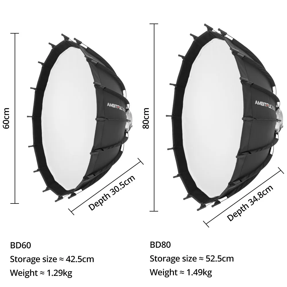 Ambitful 80cm 31.5'' Studio Silver Wide Angle Beauty Dish Honeycomb Grid Bowens Mount for Godox SK400II QT600II SL200II VL300