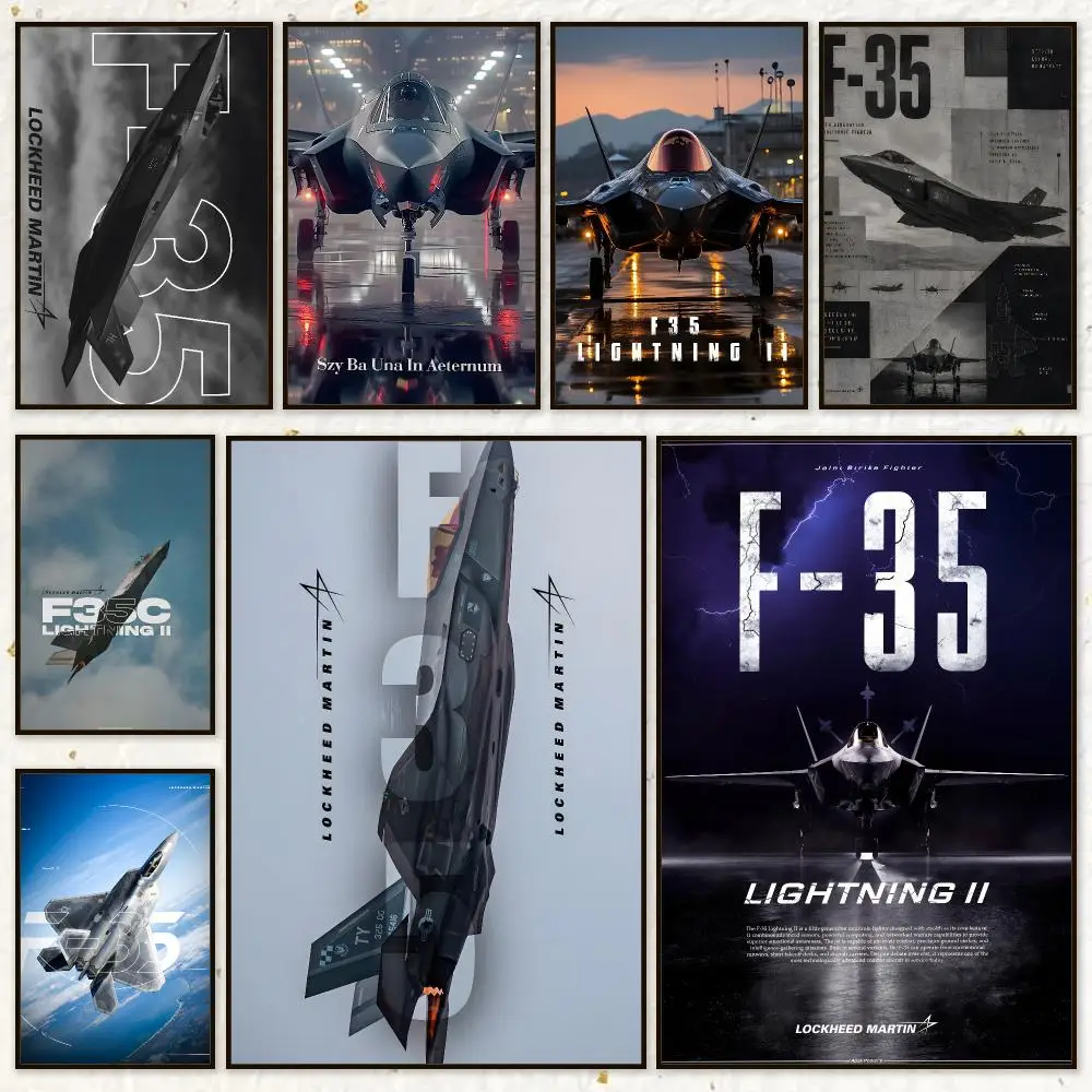 Aircraft Military Afighter F-35 Poster HD Waterproof Wall Art Posters Self Adhesive Bedroom Living Room Home Decor Gift
