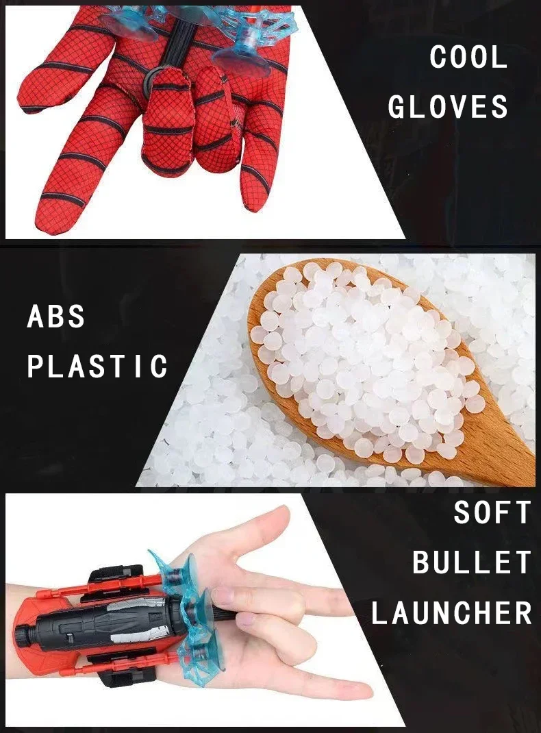 Children Spider Silk Gun Spring Toys for Boys Soft Bullet Launcher Hero Gloves Kids Halloween Gift Christmas 6 8 10 12 Years Old