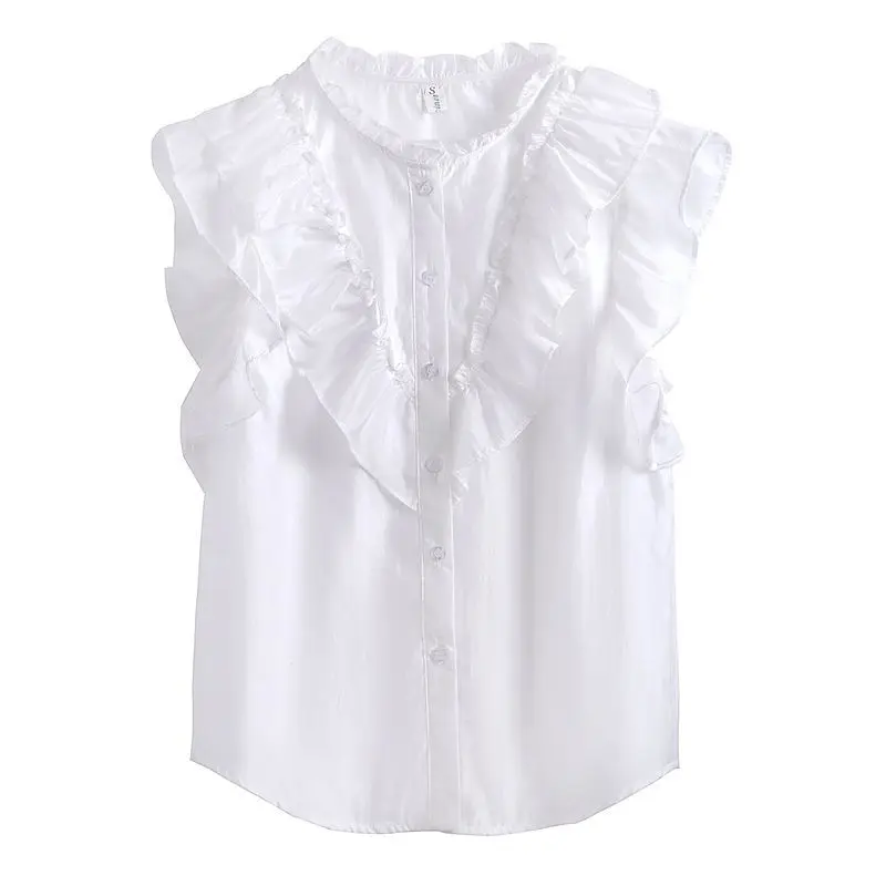 Sleeveless Shirt Tops for Women New Summer Chiffon Thin Solid Color Pleated All-match Loose Sweet Blouse Fashion Sweet Clothing