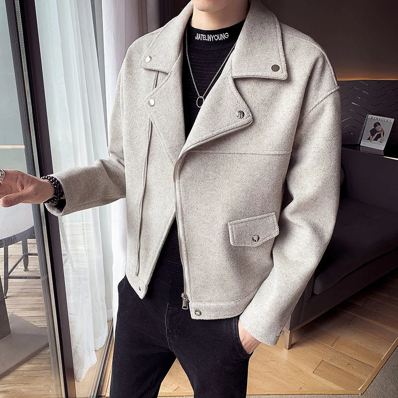 Coat Black Mens Wool Trench Coat Men Clothing Trench Coat Woolen Coat Men Short Jacket Abrigo Largo Hombre Lapel Zipper Woolen