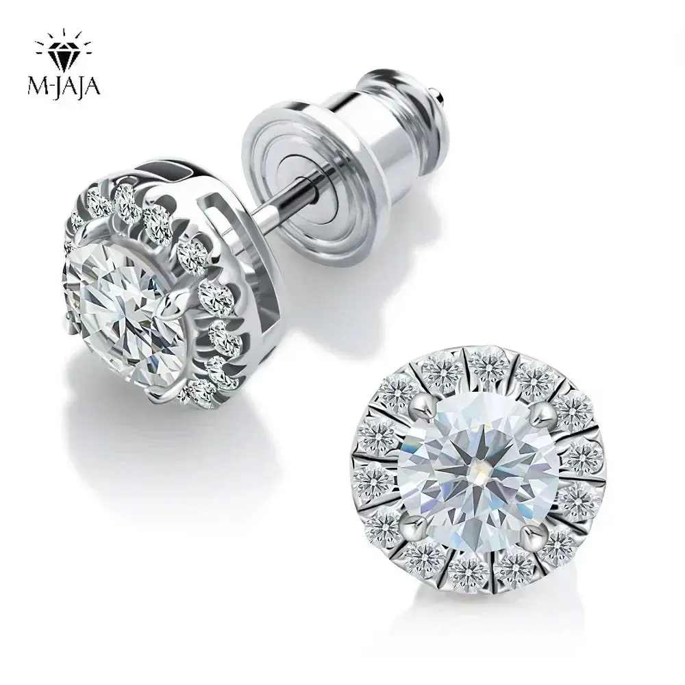 

0.3-1CT D Color Moissanite Halo Earrings 925 Sterling Silver Stud Earrings for Women GRA Round Cut Lab Diamond Wedding Jewelry