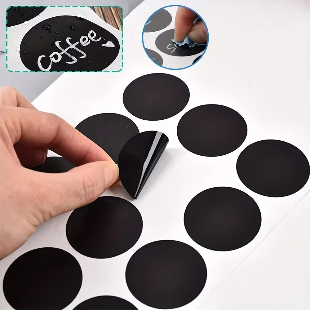 120pcs Erasable Blackboard Sticker, Black PVC Party Label Round Sticker, Classification Sticker, Round Waterproof Digital Sticke